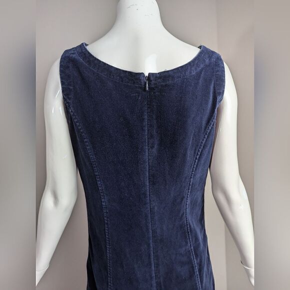 Laura Ashley Velour dress in Navy Blue front pockets, sleeveless, Vintage size 6 - Picture 8 of 9